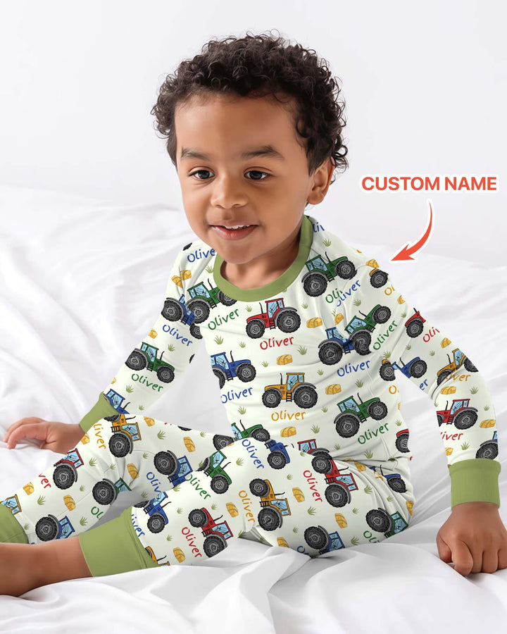 Conjunto de pijama de manga larga de dos piezas de bambú personalizado con el nombre "Un poco de tierra nunca hizo daño"
