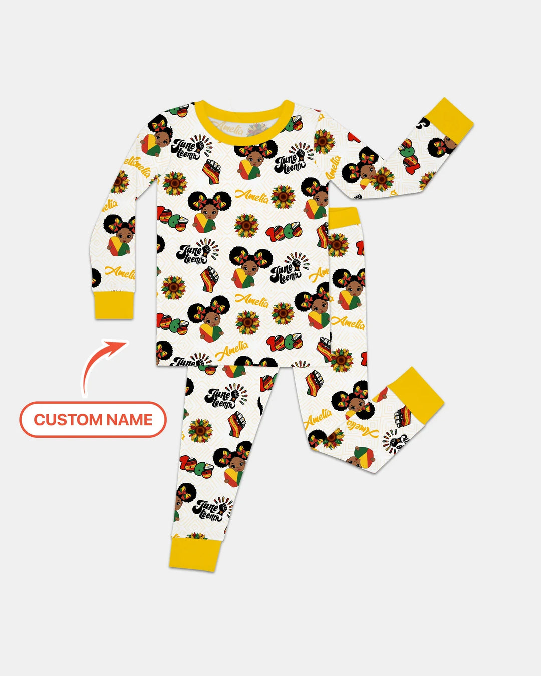 Pijama de dos piezas de manga larga de bambú con nombre personalizado "Bloom in Freedom"