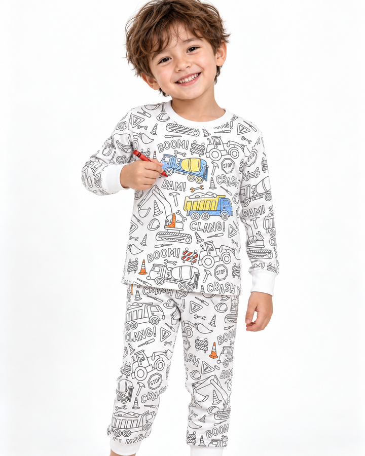 Construction Zone Colorable Bamboo Two Piece Pajama Set