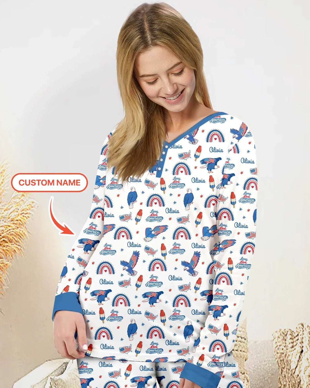 Long Live America Bambus Schlafanzug für Damen