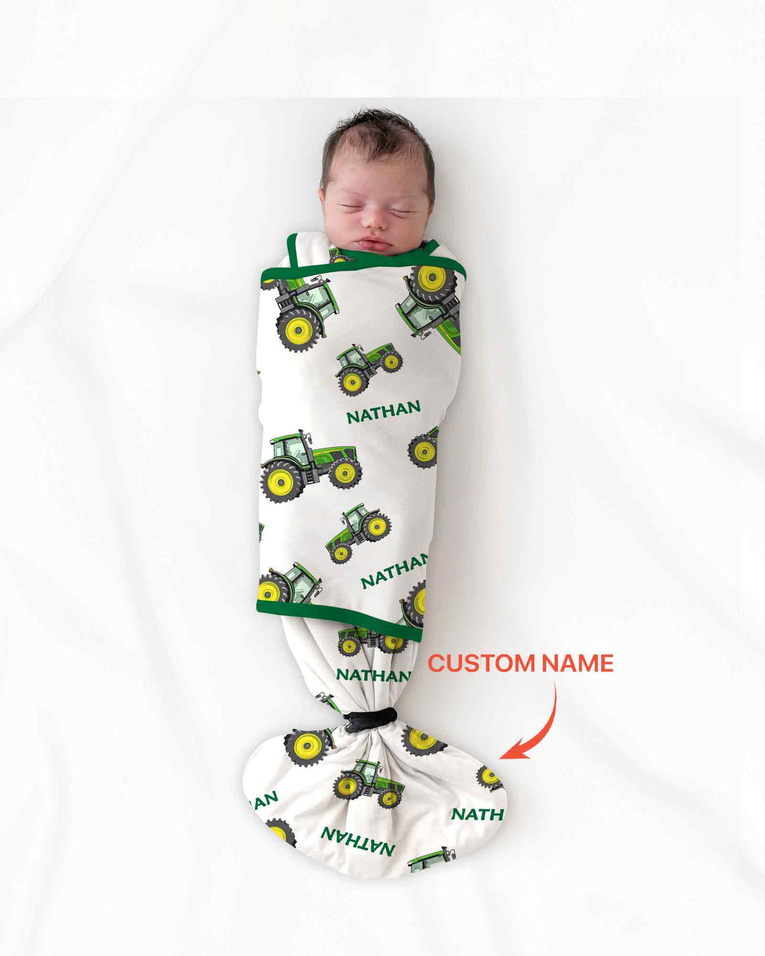 Custom Name Green Tractors Matching Daddy & Me Swaddle Blanket