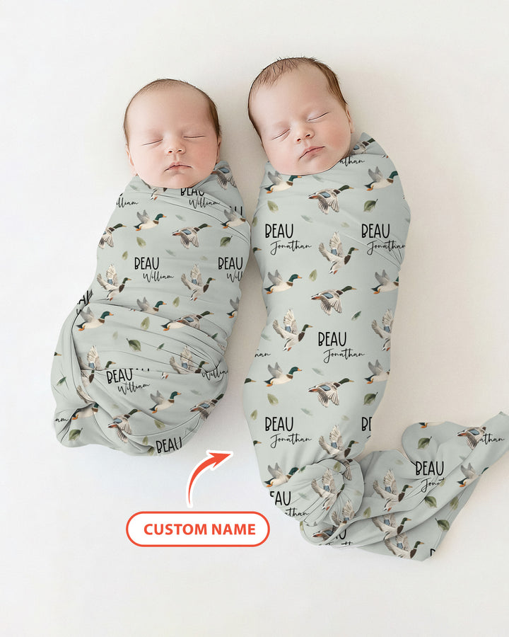 Custom Name Mallard Duck swaddle blanket