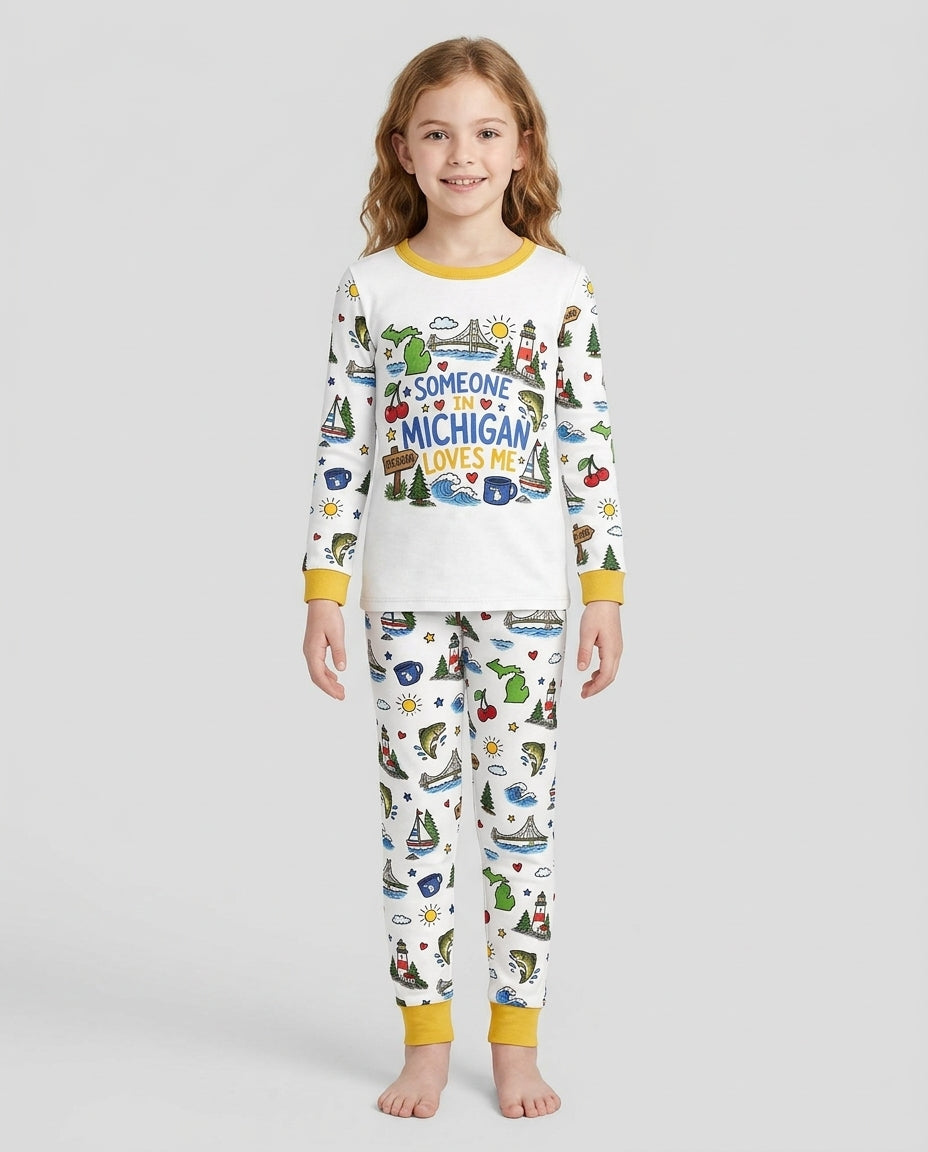 Someone in Michigan Loves Me Bamboo Two Piece Long Sleeve Pajama Set