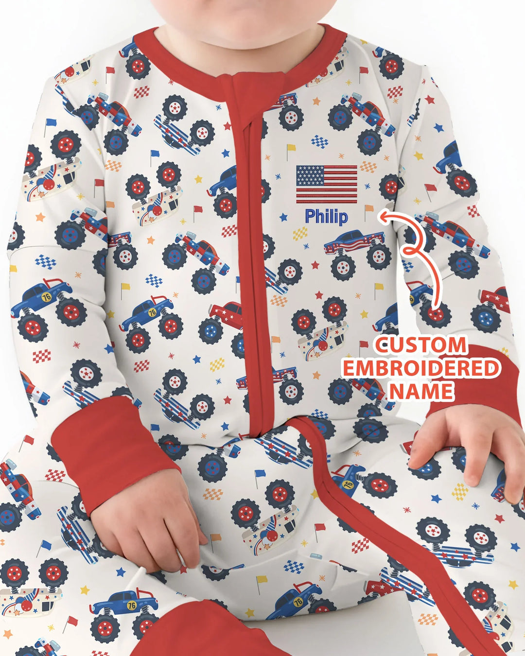 Custom Name Embroidered Red White & Truck Bamboo Convertible Zippy