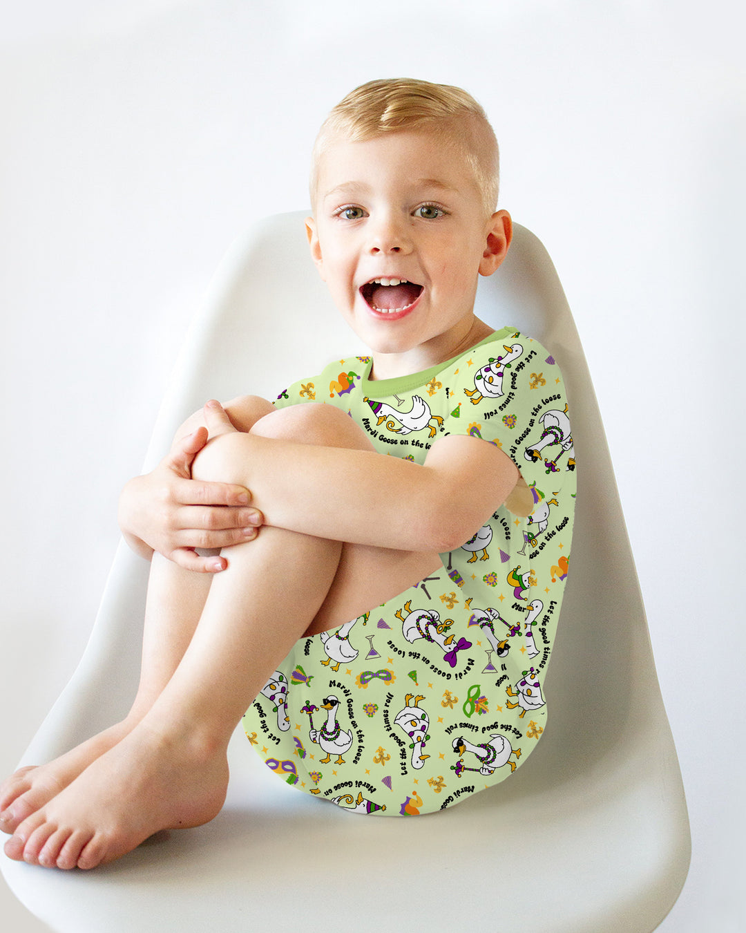 Mardi Gras Silly Goose Two Piece Short Sleeve Shorts Pajama Set