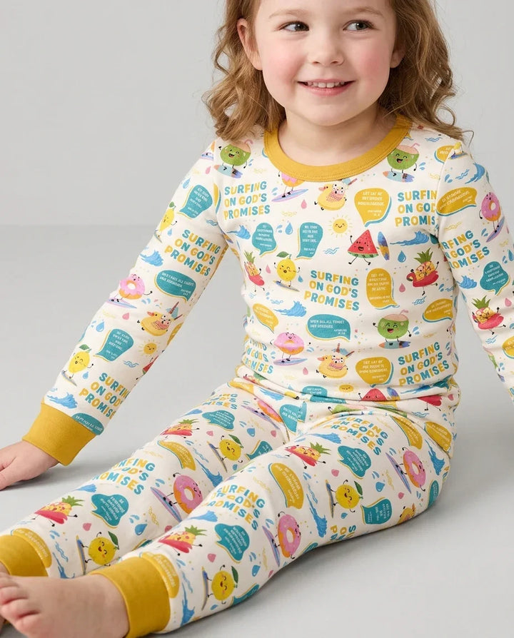 Summer Fruits Surfing On God's Promises Bamboo Two Piece Long Sleeve Pajama Set