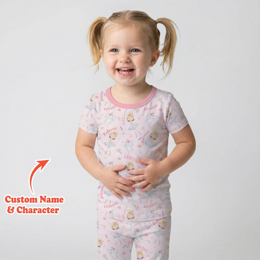 Custom Name Ballerina Doll Two Piece Short Sleeve Pajama Set