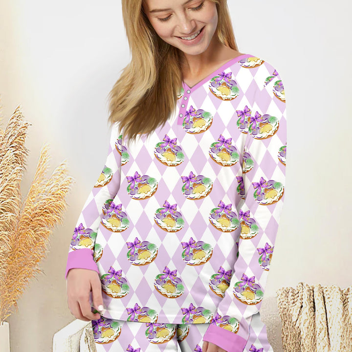 Mardi Gras Donut  Women Pajama Set