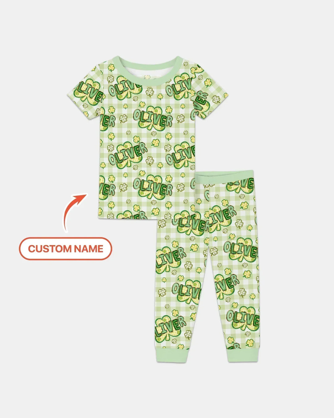 Lucky Shamrock Custom Name Two Piece Short Sleeve Pajama Set