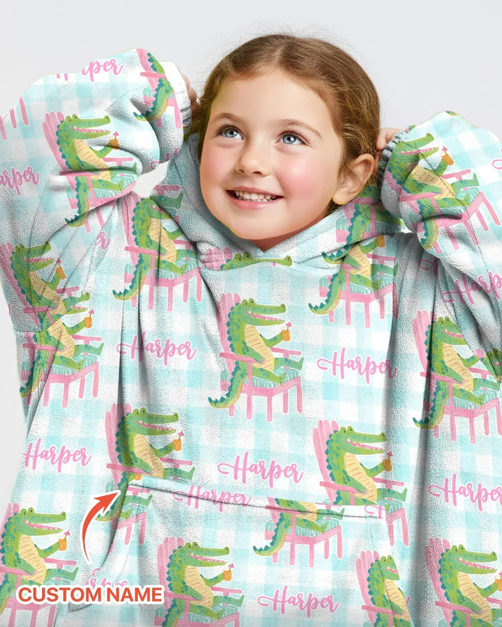Custom Name Preppy Later Gator Bamboo Blanket Hoodie