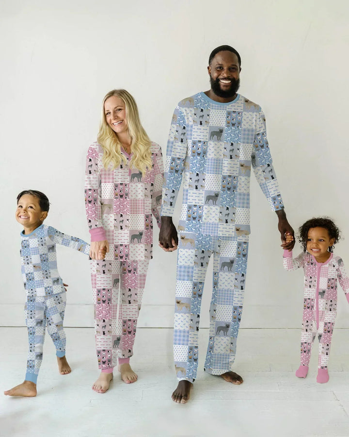 Frenchies Patchwork Family Matching Two Piece Long Sleeve Pajama Set