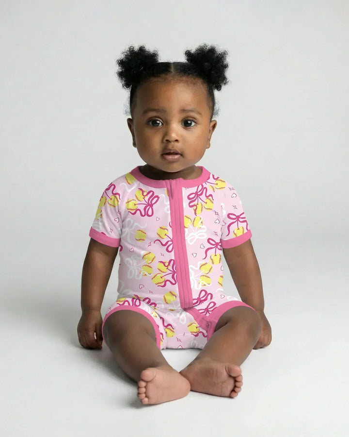 Softball Cherry Mom And Girl Matching Shorty Zippy