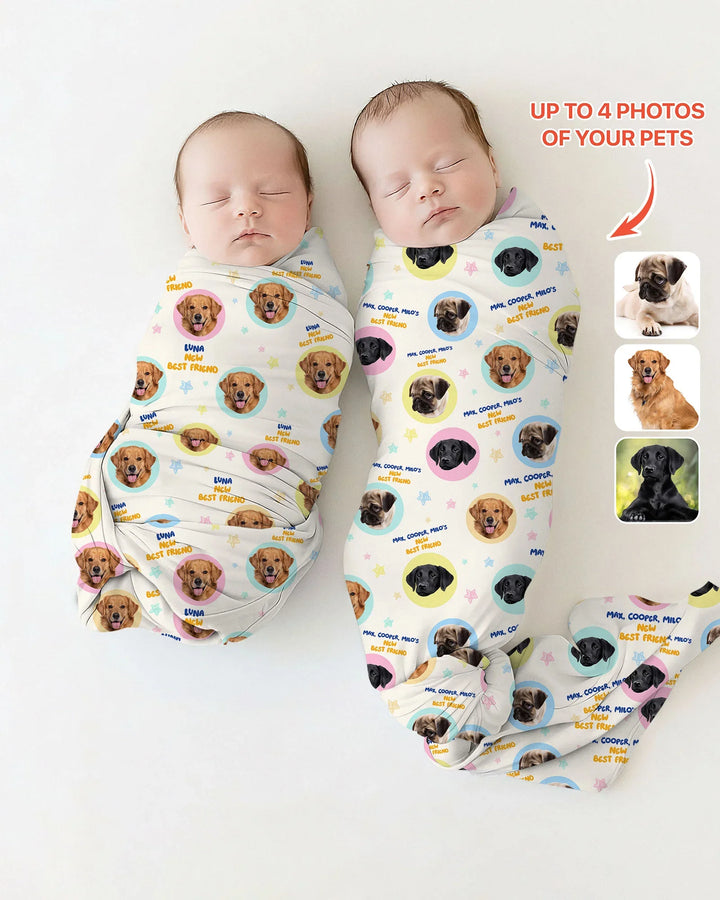 New Best Friend Custom Name And Pet Photos swaddle blanket