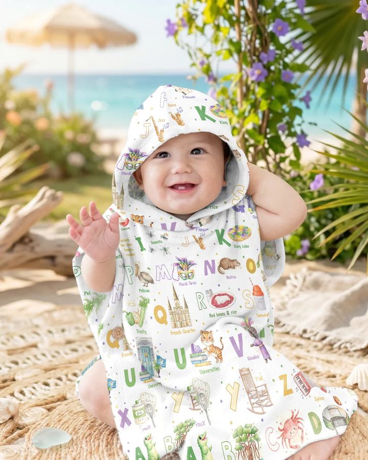 Poncho de Natación de Bambú "Alfabeto de Luisiana"