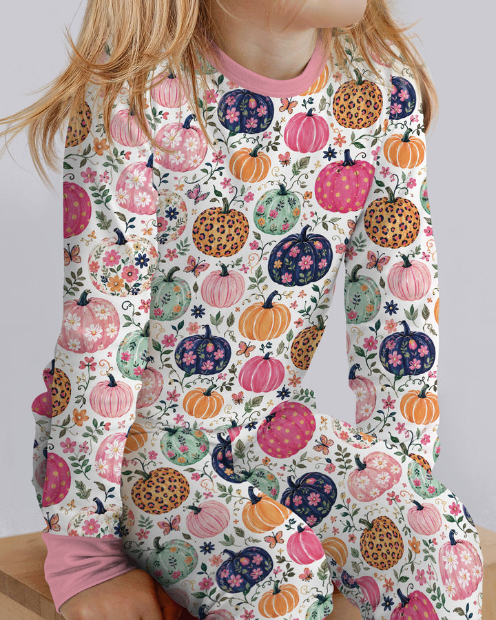 Floral Pumpkin Bamboo Two Piece Long Sleeve Pajama Set