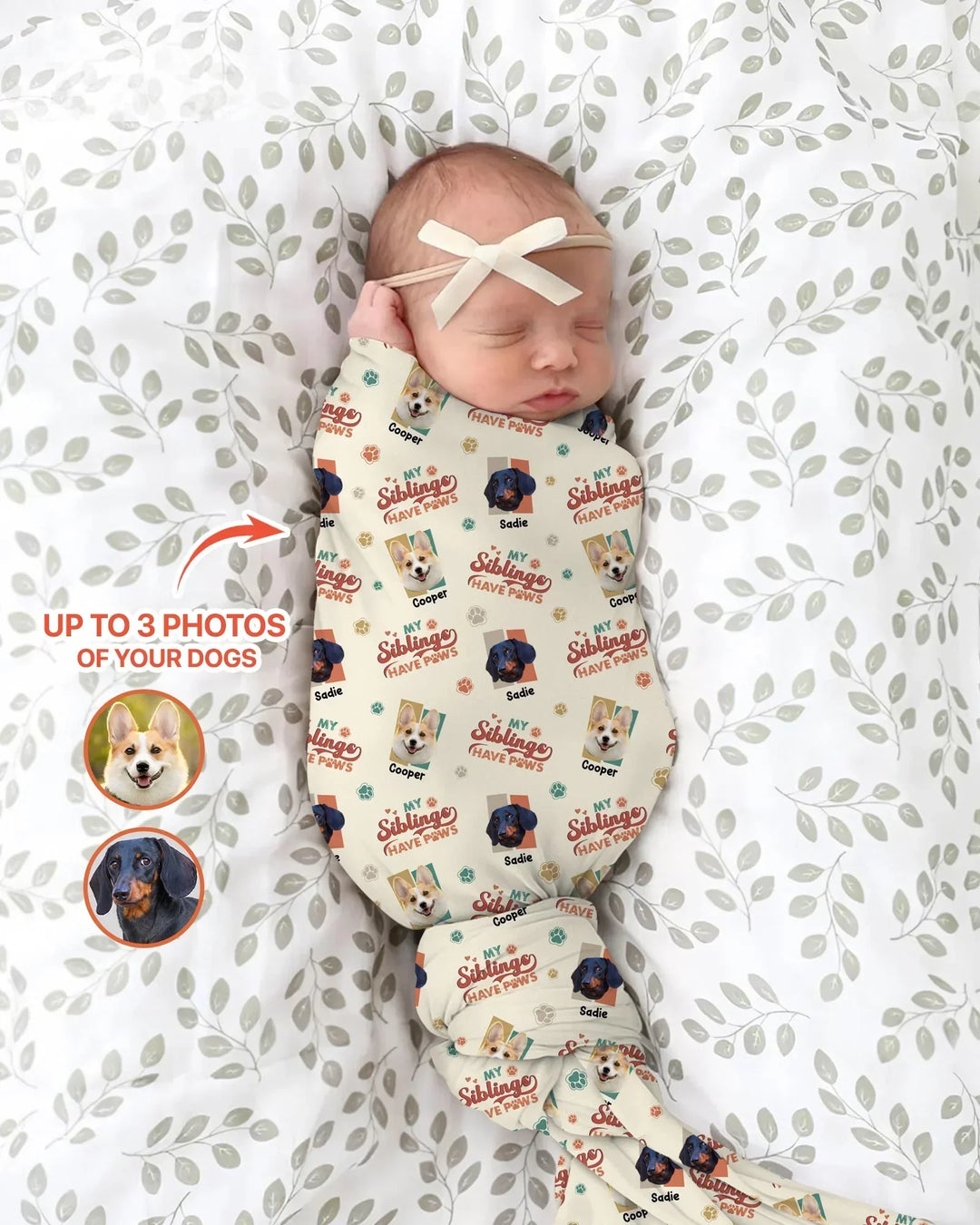 Custom Dog Photos "My Siblings Have Paws" swaddle blanket