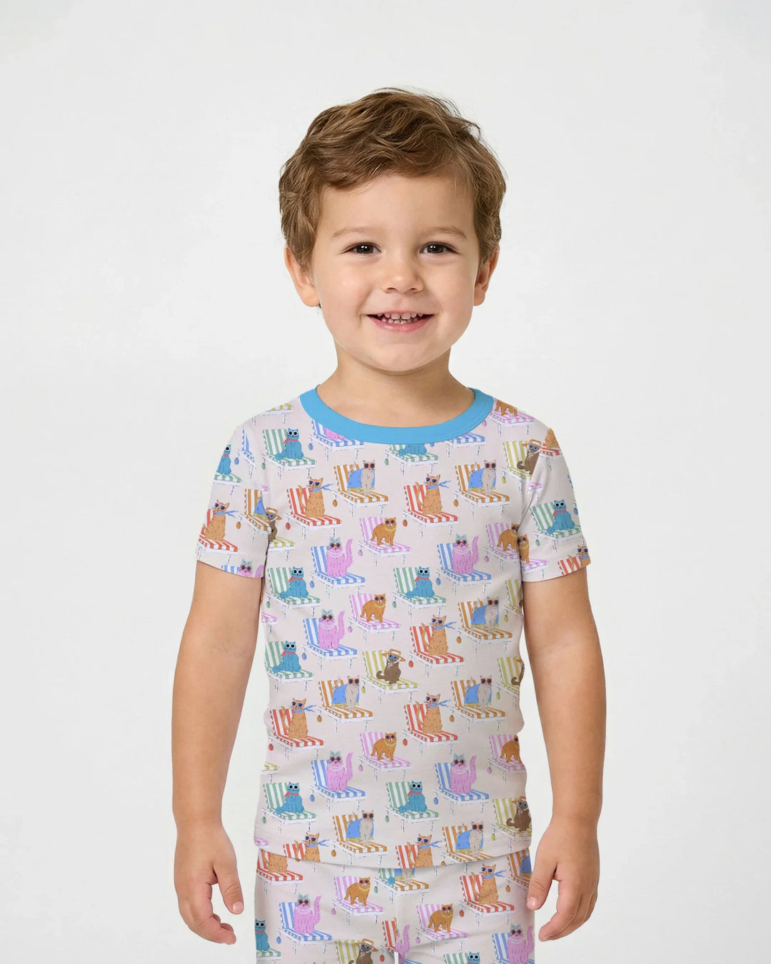 Meow Sunbathing Mommy & Me Matching Bamboo Two Piece Short Sleeve Pajama Set