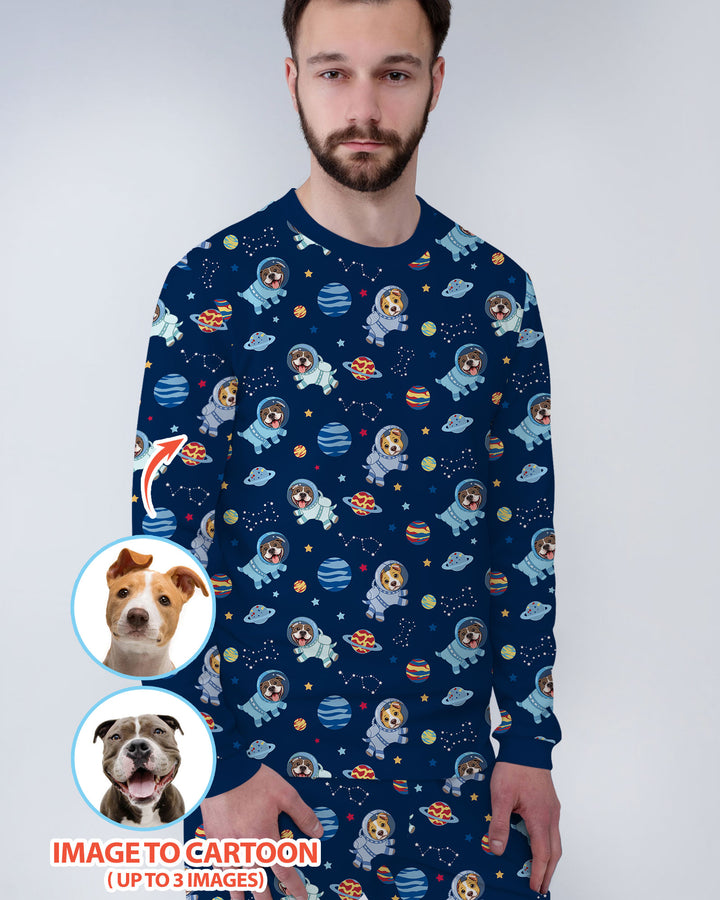 Astronaut Custom Pet Image Family Matching Bamboo Men's Pajama Set
