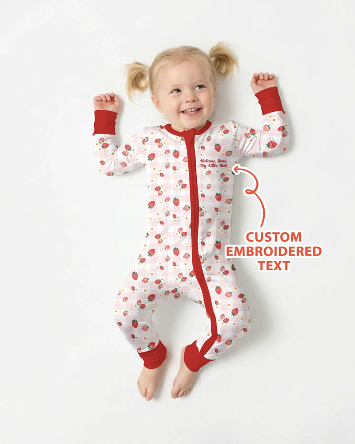Embroidered Custom Text Strawberry Bamboo Convertible Zippy