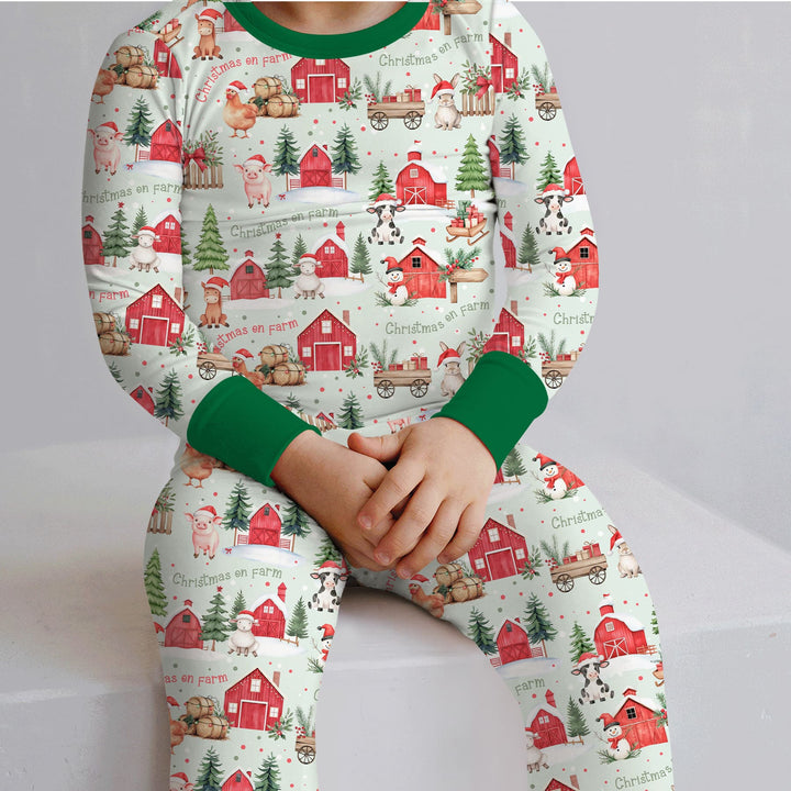 Christmas on Farm Two Piece Long Sleeve Pajama Set