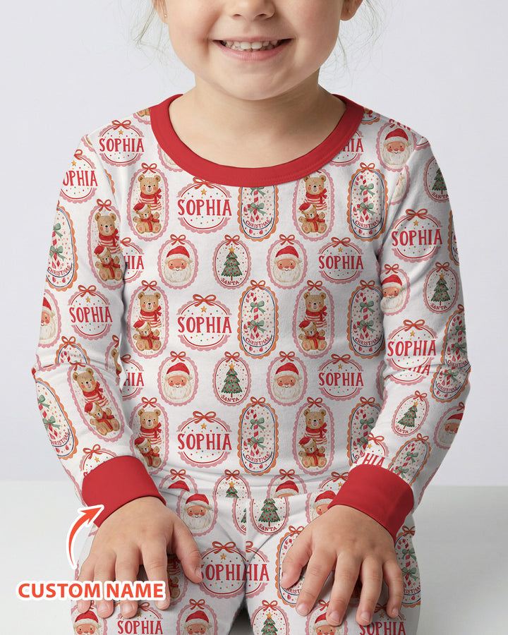 Vintage Christmas Cameo Bamboo Two Piece Long Sleeve Pajama Set