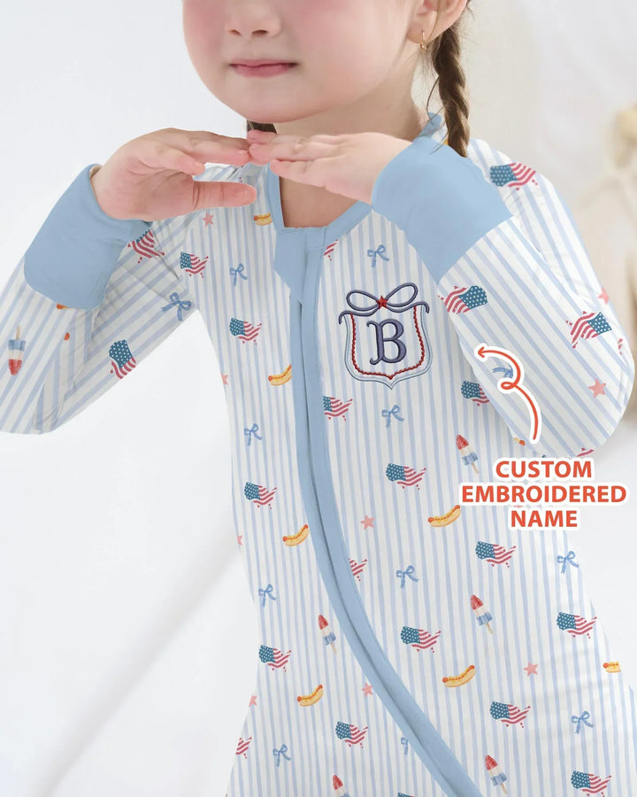 Pijama enterizo convertible de bambú bordado personalizado del 4 de julio