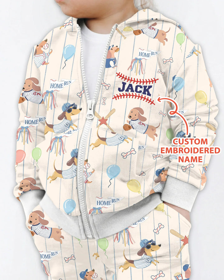 Personalized Embroidered Name Dachshund Baseball Bamboo Zip Hoodie
