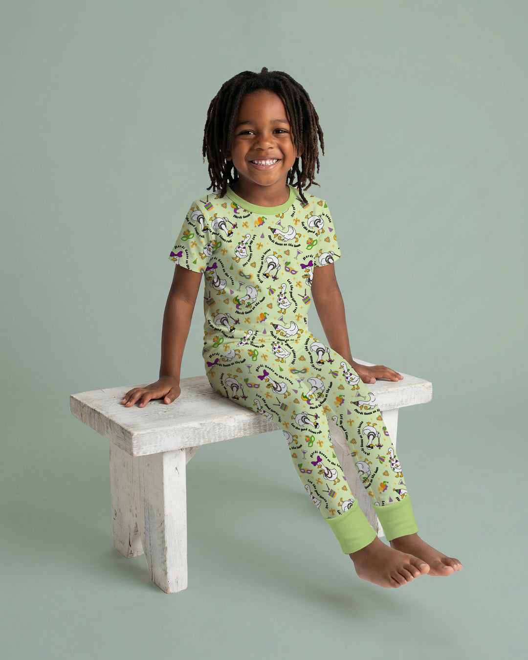 Mardi Gras Silly Goose Two Piece Short Sleeve Pajama Set