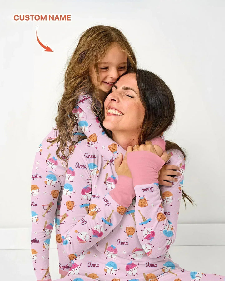 Custom Name Ballparl Family Matching Bamboo Women Pajama Set