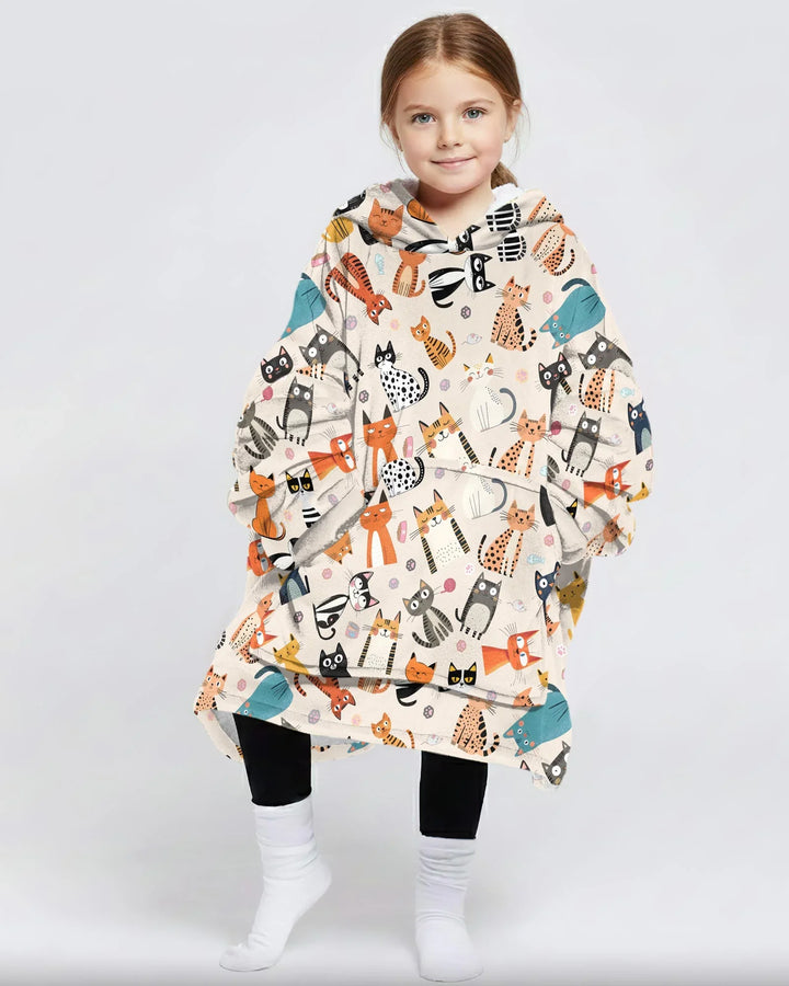 Manta Sudadera con Capucha de Bambú Personalizada a Juego para Familia de Gatos Traviesos y Tontos