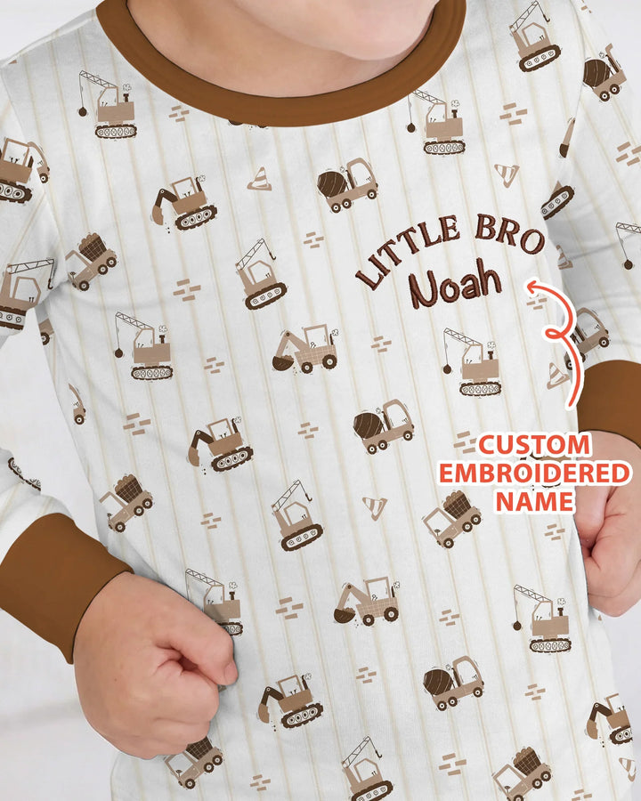 Custom Embroidered Name Constructor Little Bro Bamboo Two Piece Long Sleeve Pajama Set