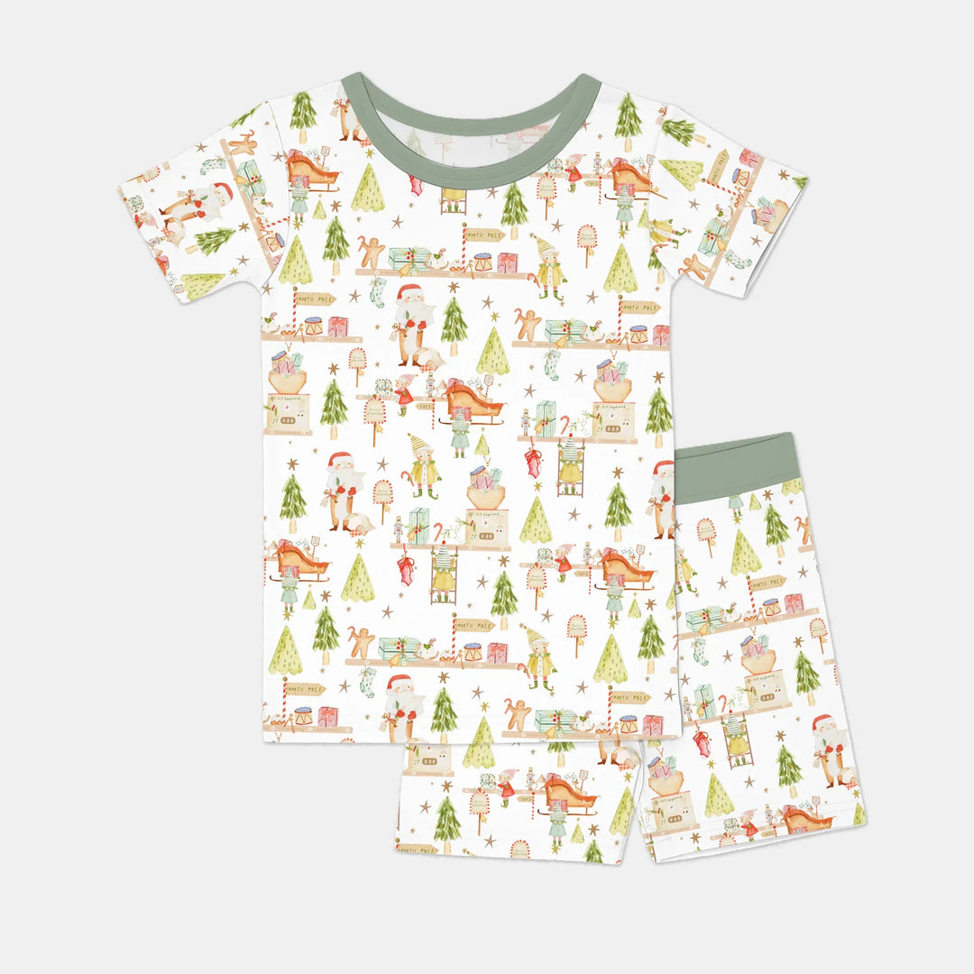Santa's Workshop Two Piece Short Sleeve Shorts Pajama Set