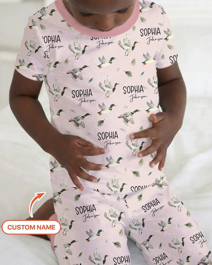 Custom Name Mallard Duck Bamboo Two Piece Short Sleeve Pajama Set