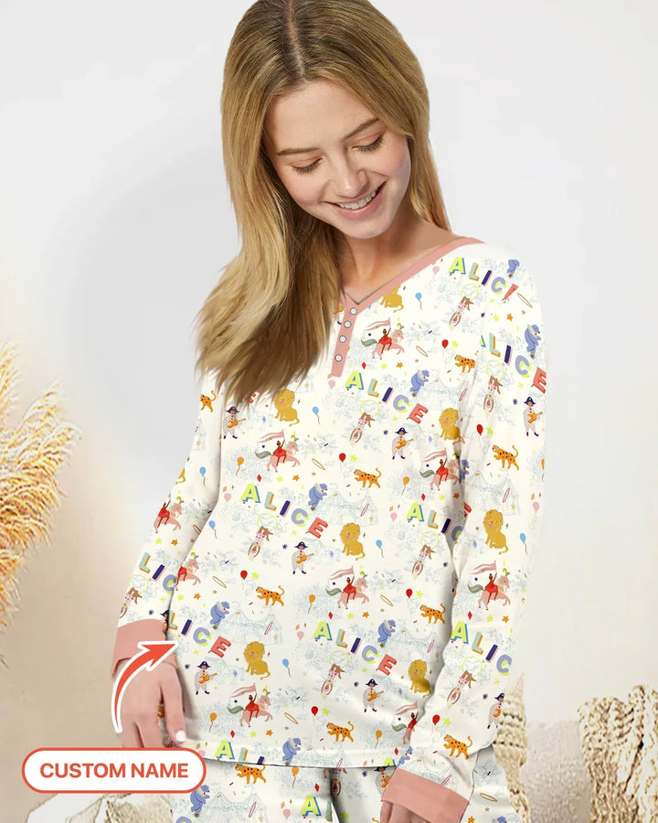 Custom Name Circus Toile Bamboo Women Pajama Set