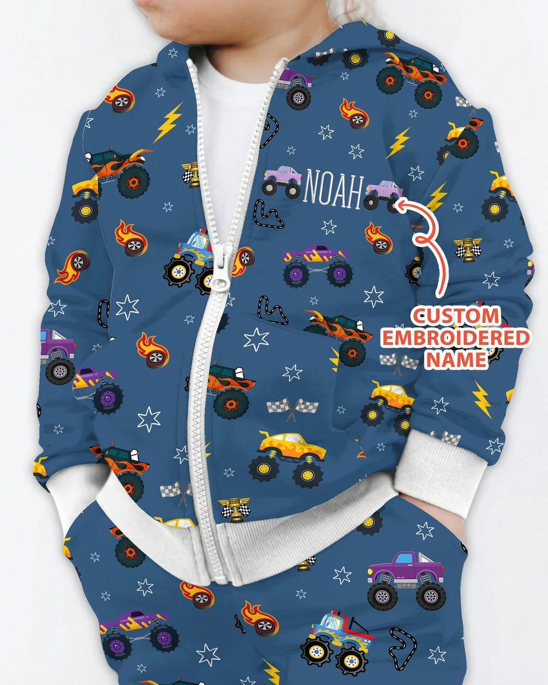 Personalisierter, bestickter Crazy Truck Bambus-Kapuzenpullover mit Reißverschluss