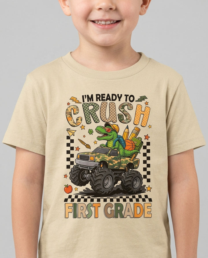 Back To School Monster Truck Dino Crewneck T-Shirt