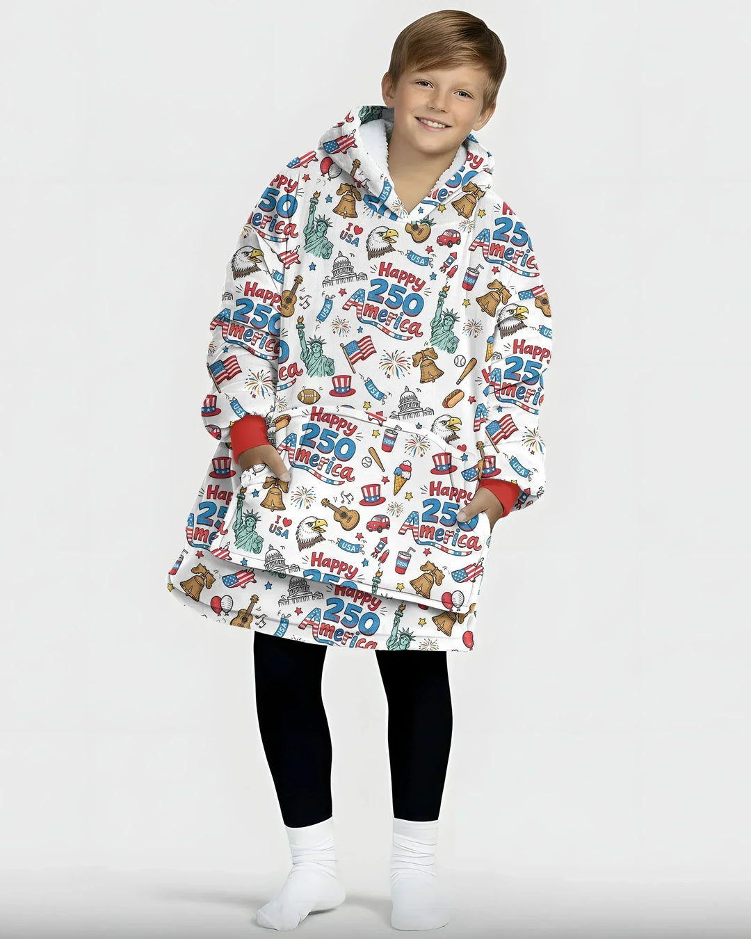 Happy 250 America I love USA Wearable Bamboo Blanket Hoodie