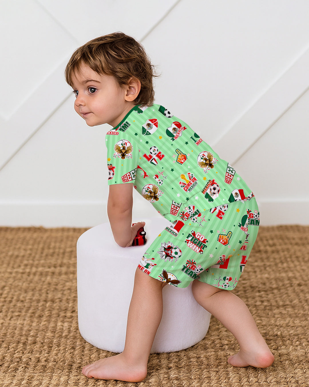 Soccer Game Day Go Team Mexico Family Matching Bamboo Two Piece Short Sleeve Shorts Pajama Set
