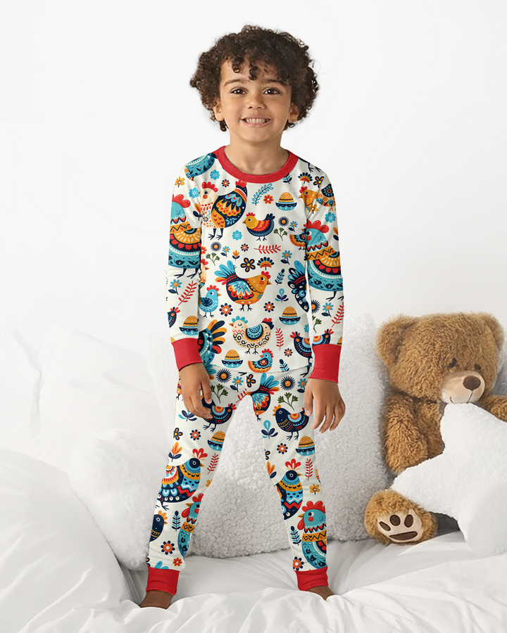 Pioneer Chickens And Roosters  Bamboo Two Piece Long Sleeve Pajama Set