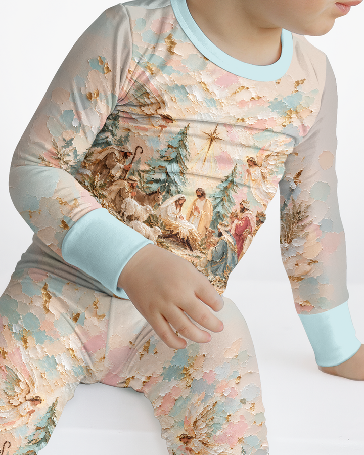 A Starry Holy Night Mommy & Me Matching Bamboo Two Piece Long Sleeve Pajama Set
