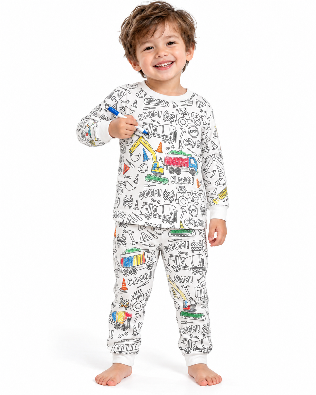 Construction Zone Colorable Bamboo Two Piece Pajama Set
