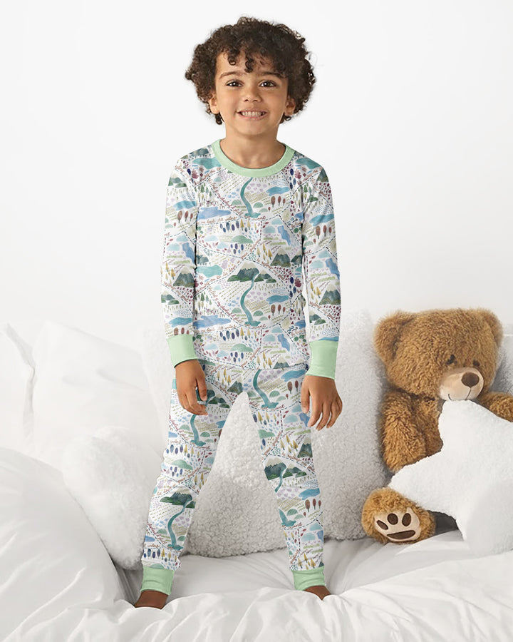 Whimsical Psalms 23 Map Bamboo Two Piece Long Sleeve Pajama Set