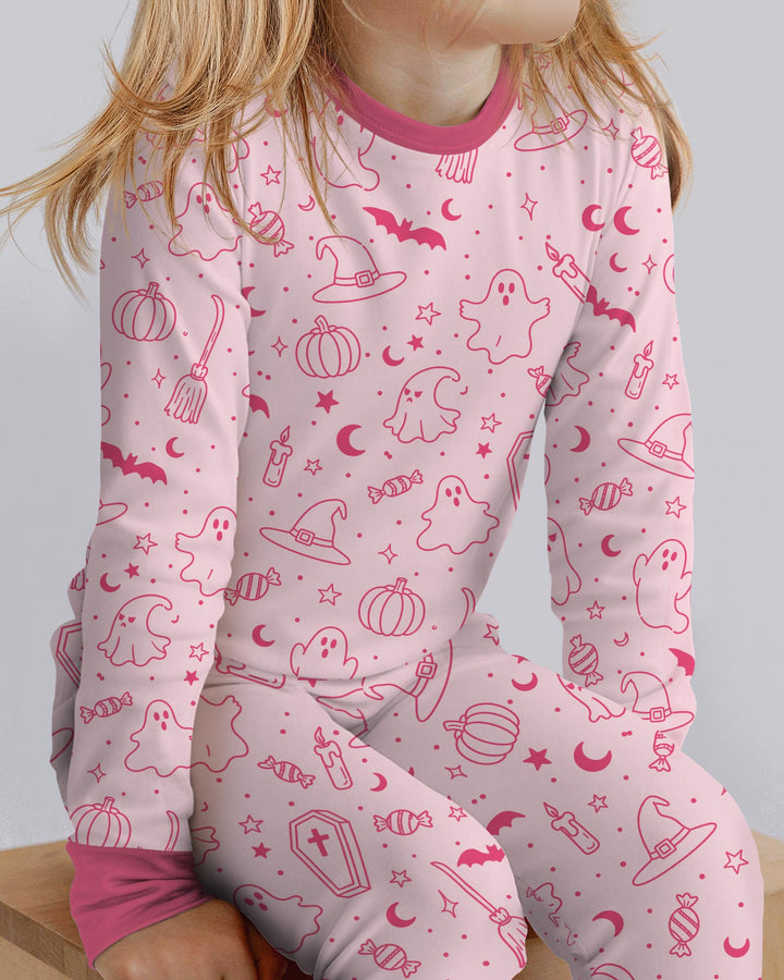 Cute Aesthetic Spooky Halloween Boo Bamboo Two Piece Long Sleeve Pajama Set