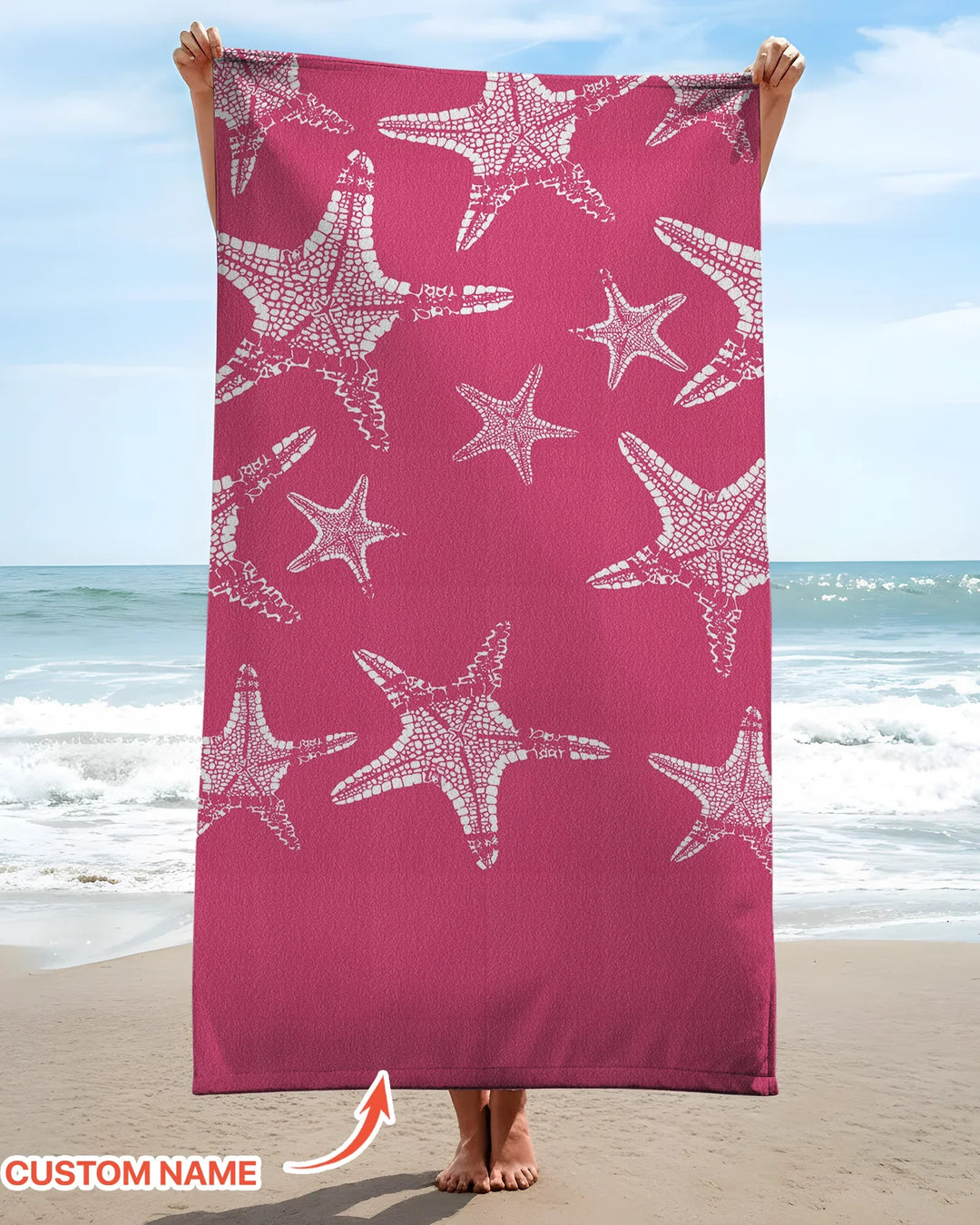 Custom Photo Starfish With Names Bamboo Beach Towel