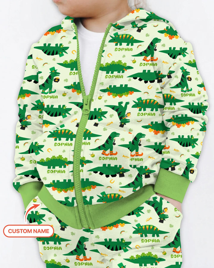St. Patrick's Day Dinosaurs Custom Zip Hoodie