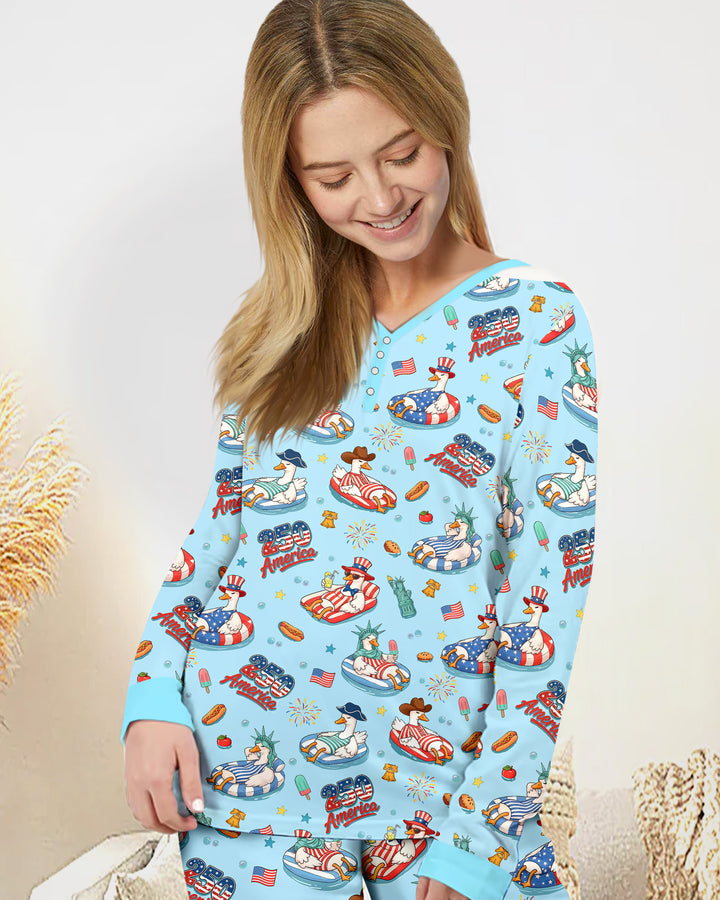 250 America Patriotic Goose Family Matching Bamboo Women Pajama Set