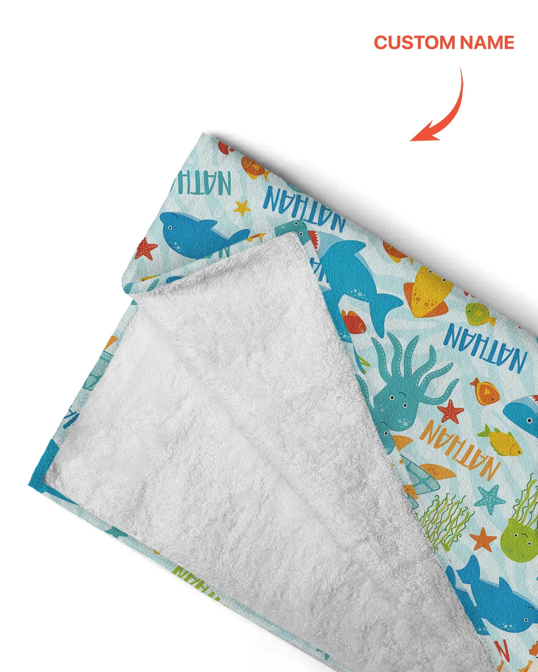 Custom Name Sea Life Kid Beach Towel