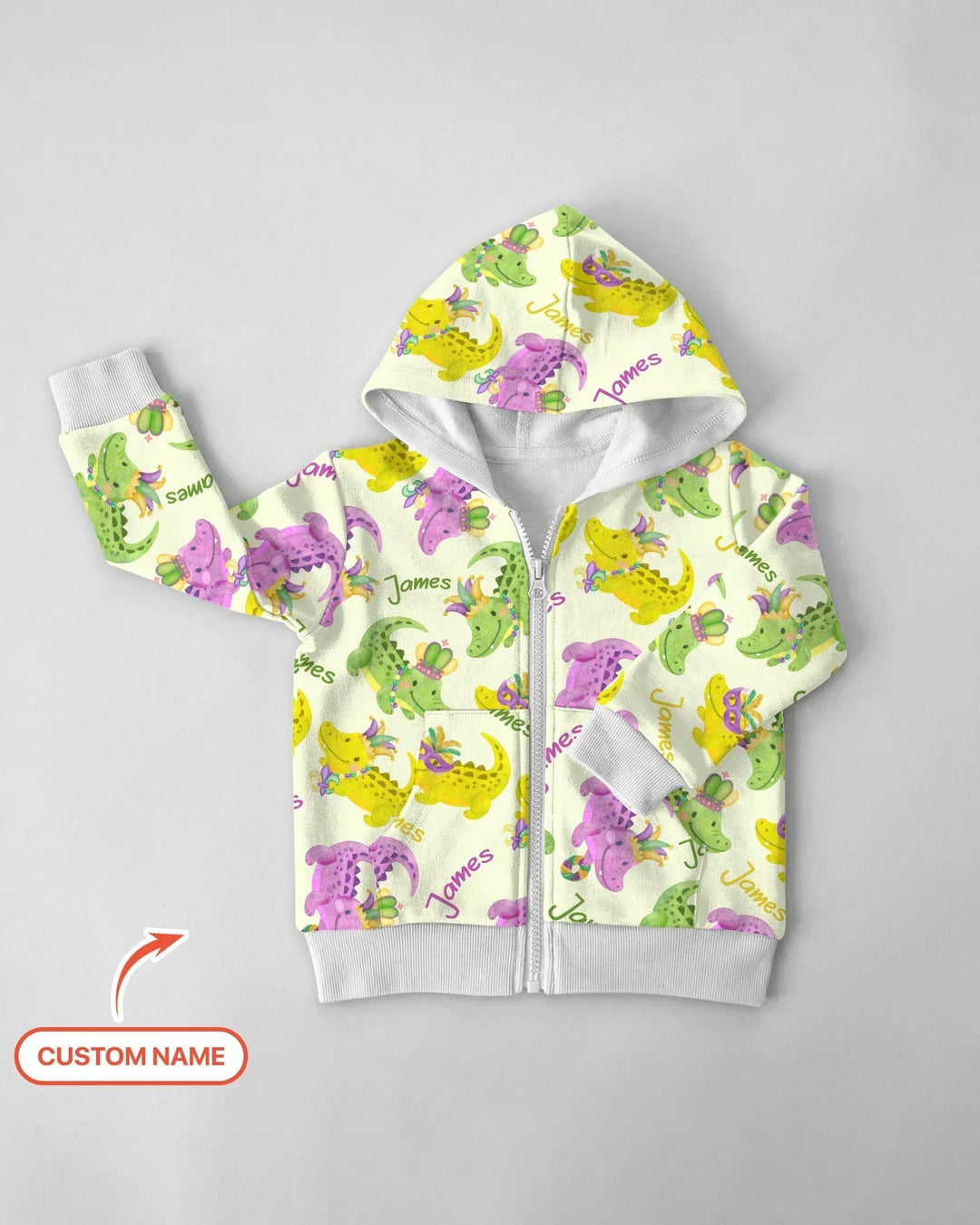 Custom Name Mardi Gras Alligator Bamboo Zip Hoodie