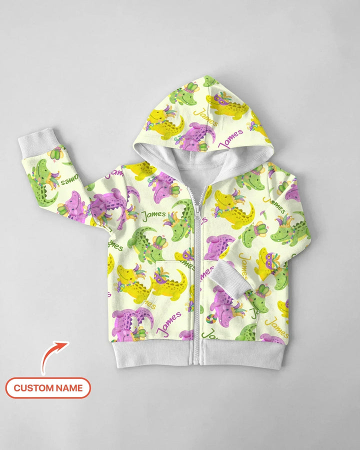 Custom Name Mardi Gras Alligator Bamboo Zip Hoodie