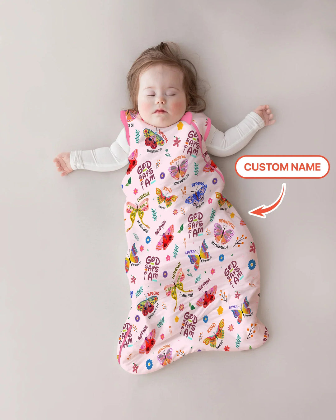 Nombre Personalizado Dios dice que soy Mariposa Bambú Saco de Dormir